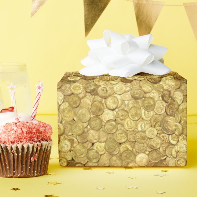 Papier Cadeau pièces d'or (Fête d'anniversaire)