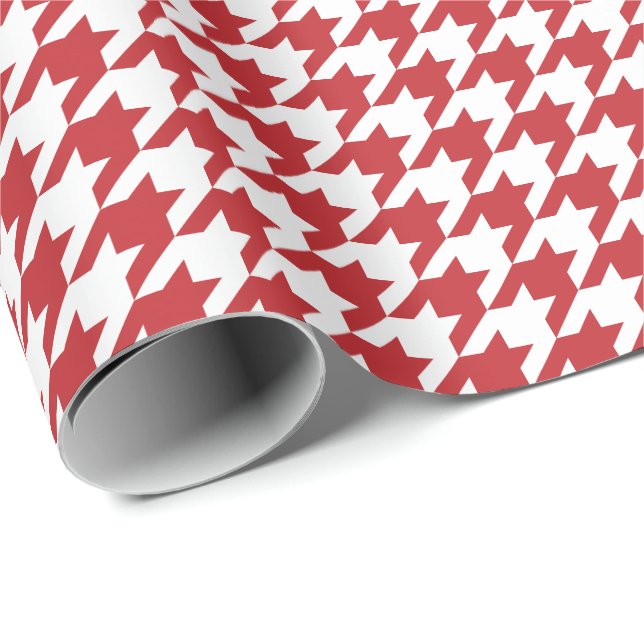 Papier Cadeau Pied-de-poule rouge foncé et blanc moyen (Coin rond)