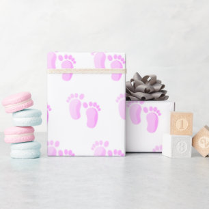 Papier Cadeau Pieds Bébé Rose Sur Blanc