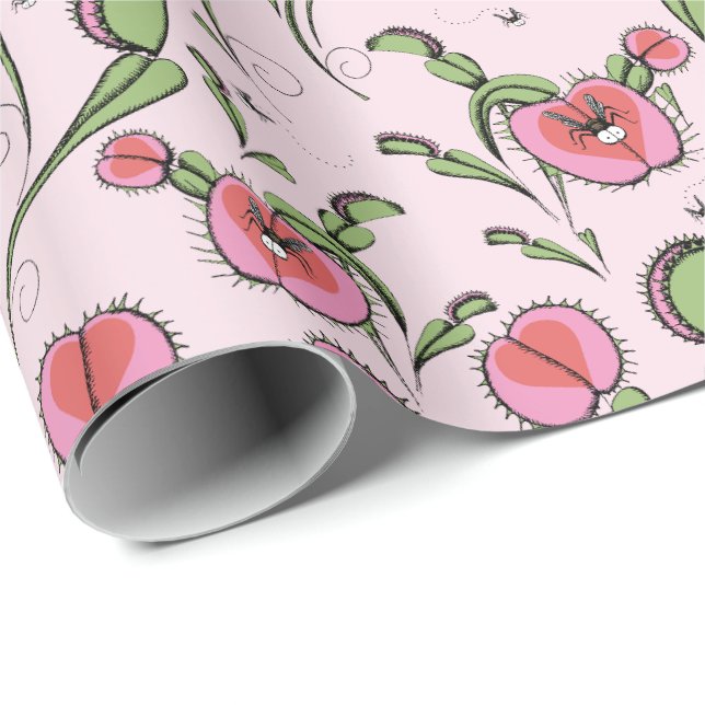 Papier Cadeau Piège à Flytrap Venus rose mignonne accroché à vot (Coin rond)