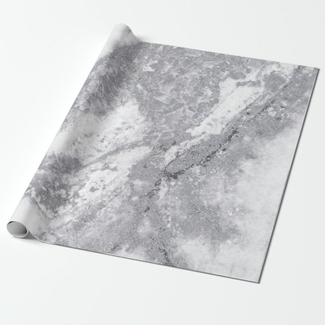 Papier Cadeau Pierre de marbre blanc Abstrait gris argenté Carra (Déroulé)