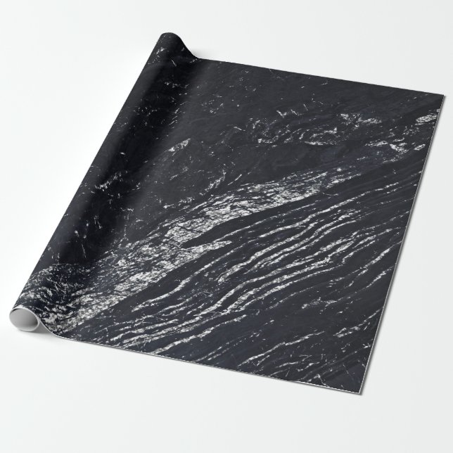 Papier Cadeau Pierre en marbre gris argenté de la marine noire (Déroulé)