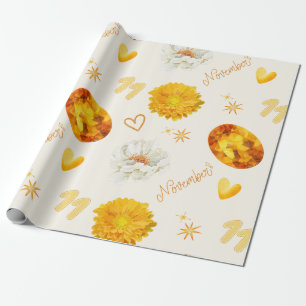 Papier Cadeau Pierre et Fleur de Naissance de Novembre Aquarel