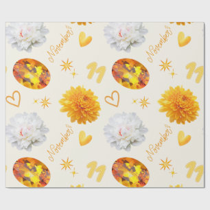 Papier Cadeau Pierre et fleur de naissance de novembre Citrine