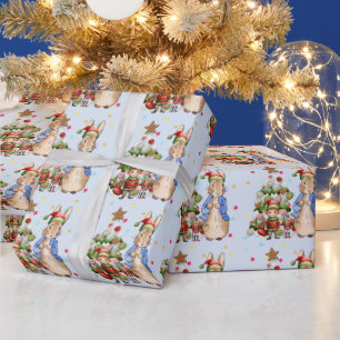 Papier Cadeau Pierre le lapin avec Elf et sapin de Noël