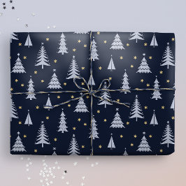 Papier Cadeau Pierre nordique Arbres de Noël gris bleu foncé