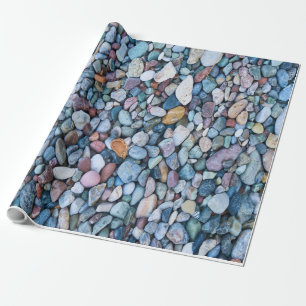 PAPIER CADEAU PIERRES BLEUES NATURE MOTIF DE GALETS HUMIDES