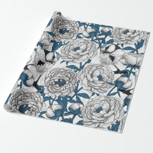 Papier Cadeau Pies blanches et mésanges bleues
