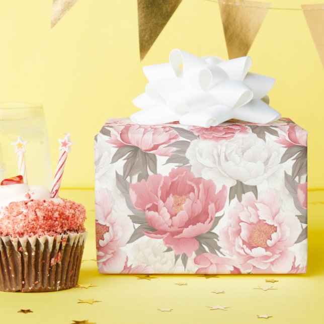 Papier Cadeau Pies roses et blanches (Fête d'anniversaire)