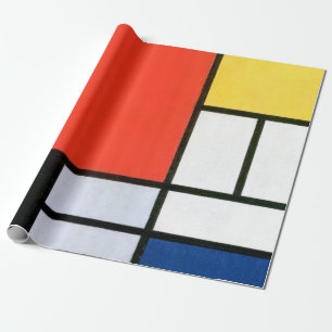 Papier Cadeau Piet Mondrie Composition Rouge Jaune Bleu Noir