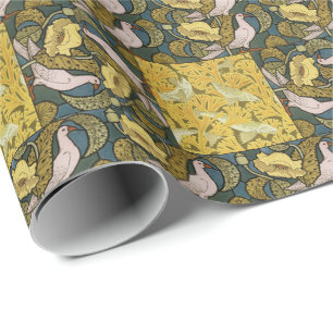 Papier Cadeau Pigeon Blue Yellow Fish Art Nouveau