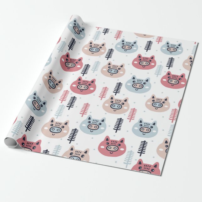 Papier Cadeau Piges de Noël| Cochons à thème (Déroulé)