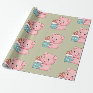 Papier Cadeau Piglet rose mignon avec boîte cadeau