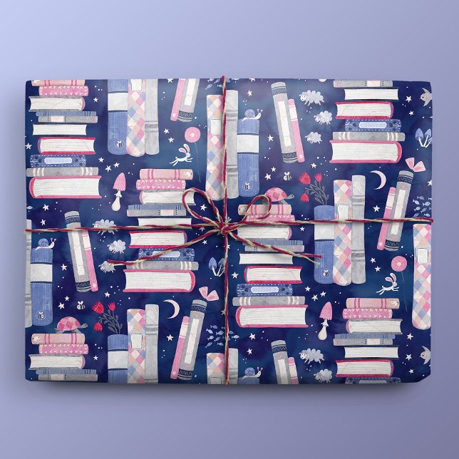 Papier Cadeau Pile de contes de livres bleu (Gift Mockup)