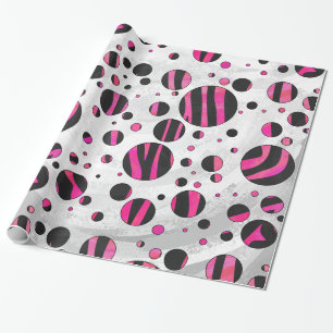 Papier Cadeau Piloka Dot Zebra noir et rose chaud