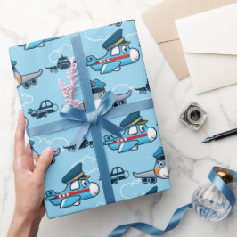 Papier Cadeau Pilote d'avion mignon en vol