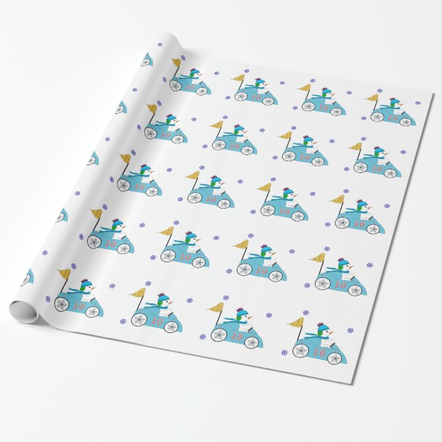 Papier Cadeau Pilote de voiture course Snowman (Déroulé)