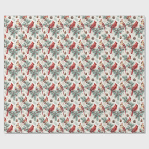 Papier Cadeau Pin de Noël au cardinal rouge aquarelle