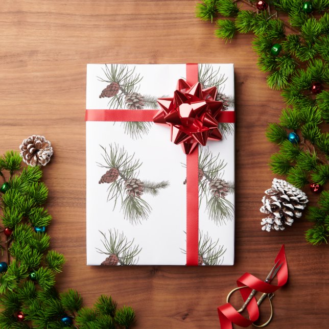 Papier Cadeau Pin de Noël cônes Branches vertes Arbres Motifs (Cadeau de vacances)