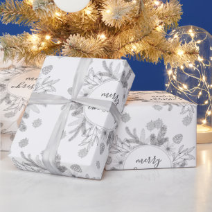 Papier Cadeau Pin De Noël Rustique Joyeux Et Boughs Holly