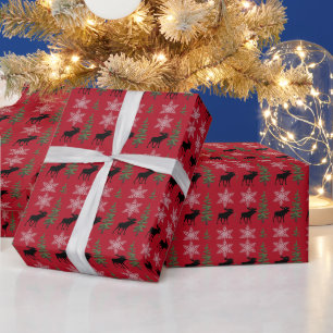 Papier Cadeau Pin de pin d'orignal rustique Noël Rouge