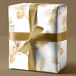 Papier Cadeau Pin gravé élégant d'hiver d'or
