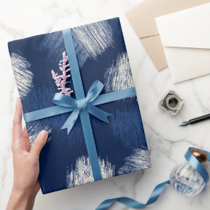 Papier Cadeau Pinceau Artistique Navy Indigo Stroke Motif Abstra
