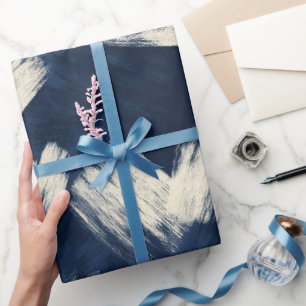 Papier Cadeau Pinceau Artistique Navy Indigo Stroke Motif Abstra