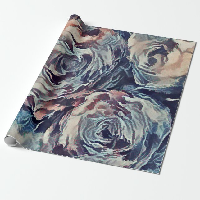 Papier Cadeau pinceau d'art Abstrait texturé rose imprimé bleu b (Déroulé)