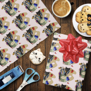 Papier Cadeau Pinceaux palette Noir Kitten Artiste