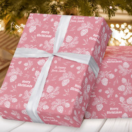 Papier Cadeau Pine Cone Motif rose Nom Texte Noël
