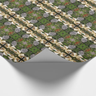 Papier Cadeau Pine de Noël cônes ruban Motif kaléidoscopique