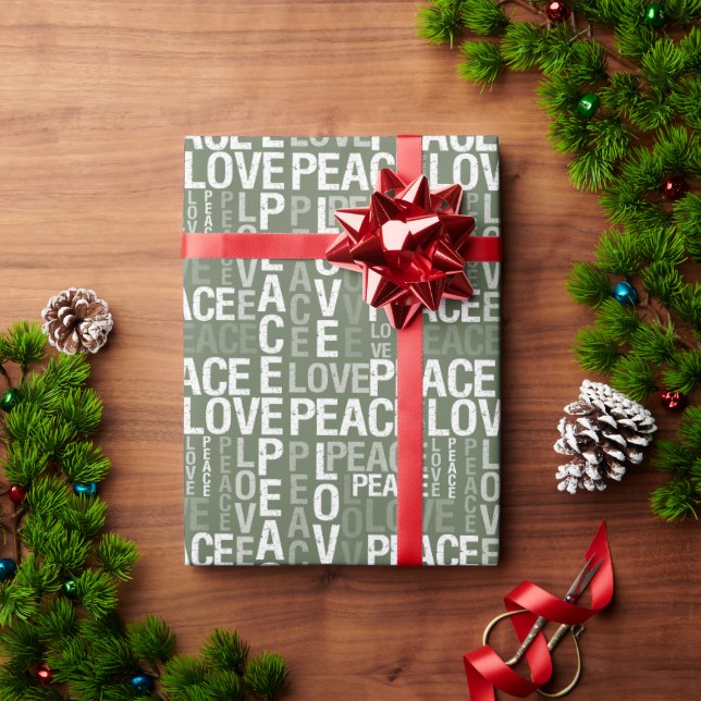 Papier Cadeau Pine Vert Blanc Paix Amour (Cadeau de vacances)