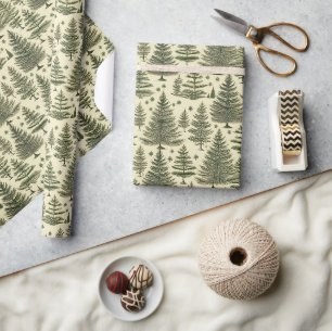 Papier Cadeau Pine vert vintage Aquarelle Noël