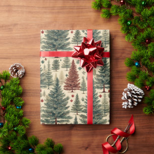 Papier Cadeau Pine vert vintage Aquarelle Noël
