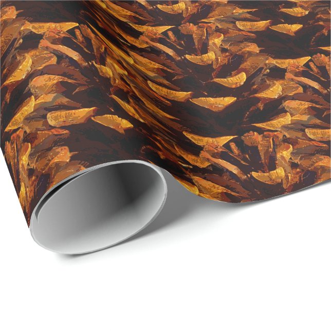 Papier Cadeau Pinecone motif de chute nature rustique (Coin rond)
