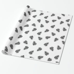 Papier Cadeau Pinecones en noir et blanc