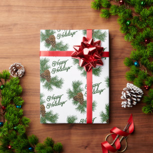 Papier Cadeau Pinecones saisonnières Classique Joyeux Vacances S