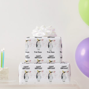 Papier Cadeau Pingouin - Animaux à l'anniversaire Nom de la fête