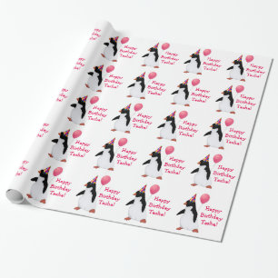Papier Cadeau Pingouin Anniversaire Nom personnalisé Papier à en