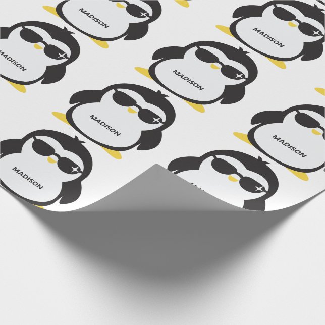 Papier Cadeau Pingouin cool de nom personnalisé (Coin)