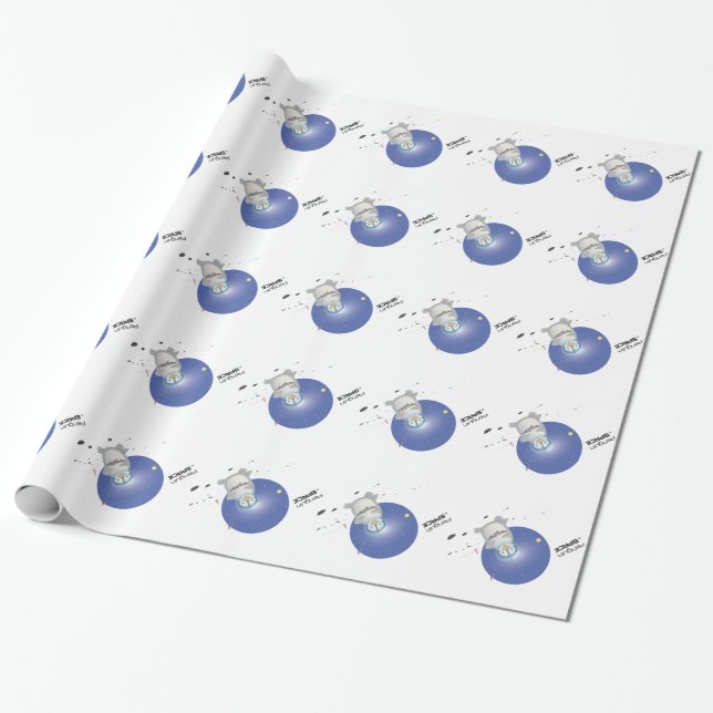 Papier Cadeau Pingouin dans l'espace (Déroulé)