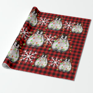 Papier Cadeau Pingouin de vacances, plaid, voyants rouges scinti