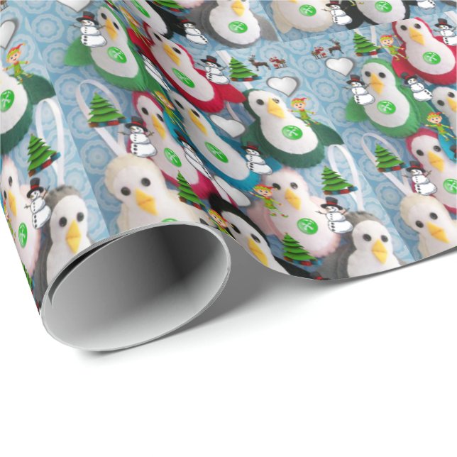 Papier Cadeau Pingouin en papier d'enveloppement de Noël (Coin rond)
