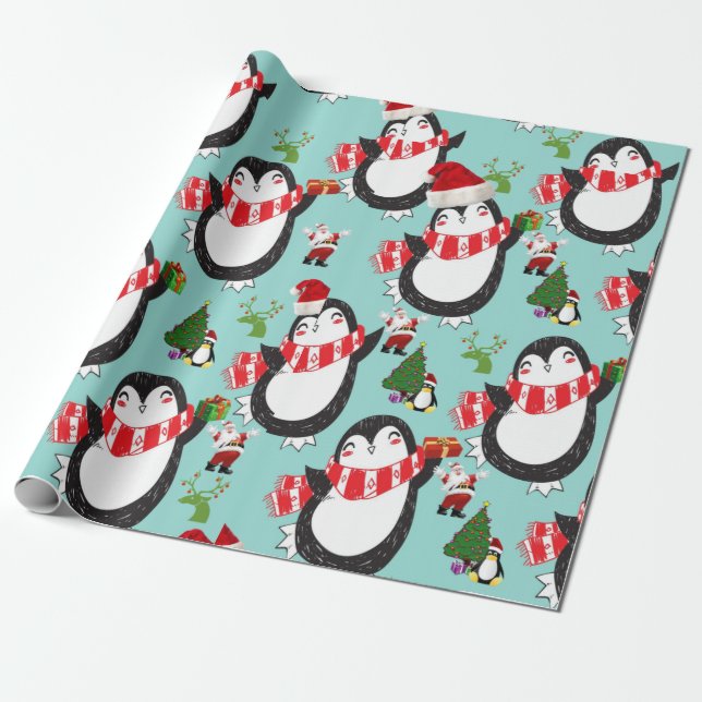 Papier Cadeau Pingouin en papier d'enveloppement de Noël (Déroulé)
