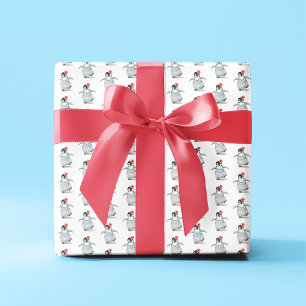 Papier Cadeau Pingouin fille mignonne avec Motif de fleurs Hibis