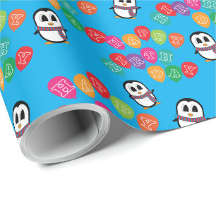 Papier Cadeau Pingouin mignon et ballons papier d'enveloppement