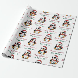 Papier Cadeau Pingouin personnalisé à Noël du Chapeau de Santa