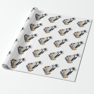 Papier Cadeau Pingouin portant un engin de hockey
