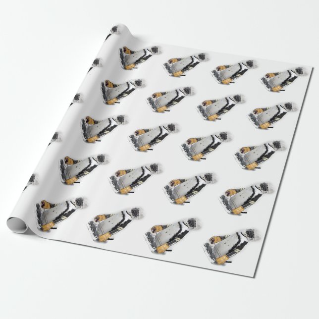 Papier Cadeau Pingouin portant un engin de hockey (Déroulé)